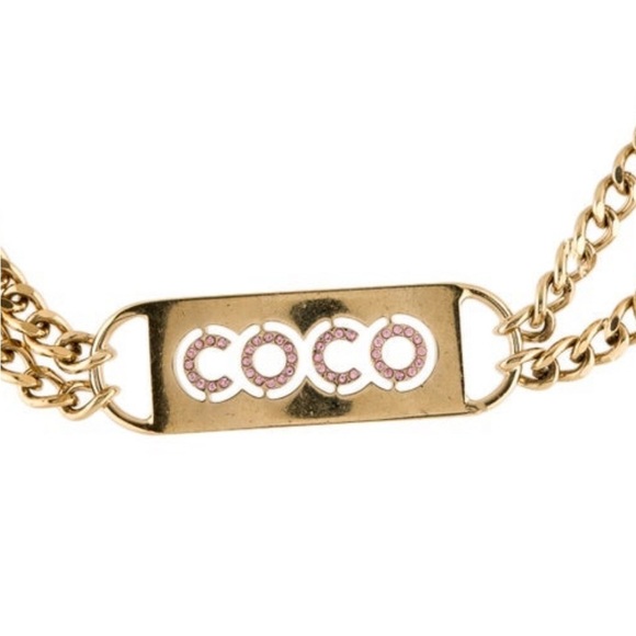 CHANEL Gold COCO in pink rhinestones Belt or necklace. Vintage - Picture 3 of 14